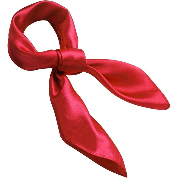 Women's Red Silk Feeling Scarf 23.6'' Square Satin Scarf Neck Head Bandana - Picture 5 of 7